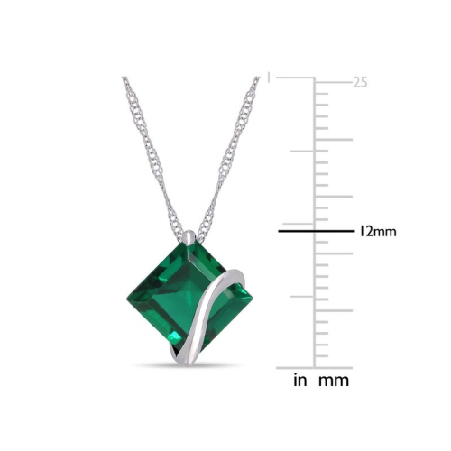 Collier en or blanc 10K ct avec chaîne à pendentif solitaire émeraude synthétique de 2,50 carat