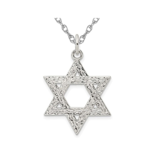 Sterling Silver Textured Star of David Pendant Necklace with Chain