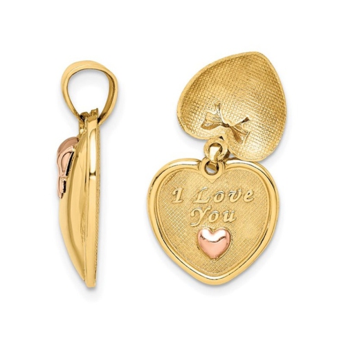 14K Yellow Gold - I LOVE You - Heart Charm Pendant Necklace with Chain