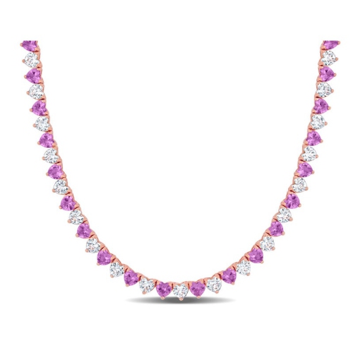 Image 1 de 4.. Collier coeur en argent sterling plaqué rose avec saphirs blancs et roses synthétiques de 31,00&nbsp;carat