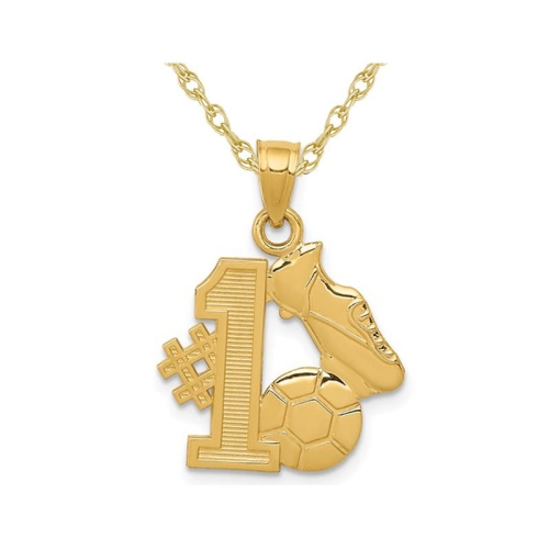 GEM AND HARMONY  14K Gold Soccer Ball With Cleats Charm Pendant Necklace With Chain In Yellow