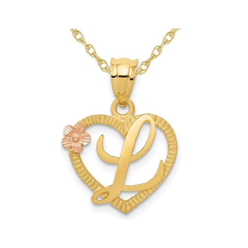 Image 1 de 4.. Pendentif en forme de coeur en L avec chaîne en or jaune 14K ct à initiale