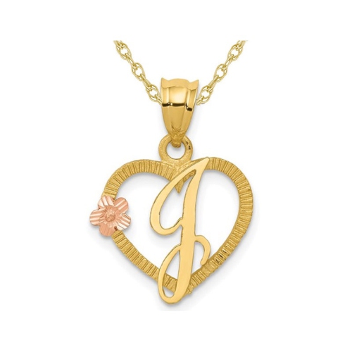 Image 1 of 4.. 14K Yellow Gold Initial -J- Heart Necklace Pendant Charm with Chain