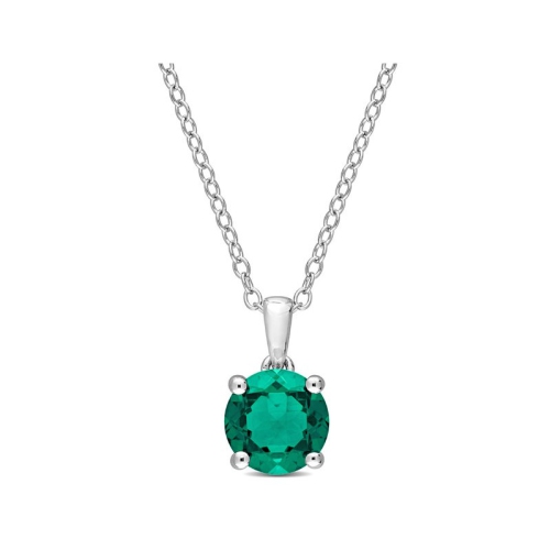 1.15 Carat Lab-Created Emerald Solitaire Pendant Necklace in Sterling Silver with Chain