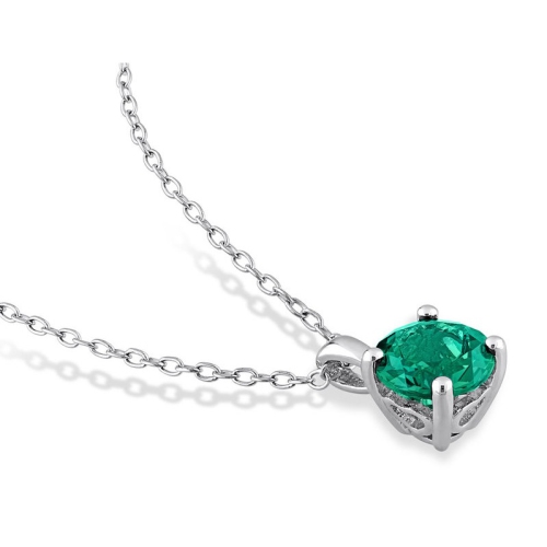 1.15 Carat Lab-Created Emerald Solitaire Pendant Necklace in Sterling Silver with Chain