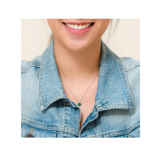 1.15 Carat Lab-Created Emerald Solitaire Pendant Necklace in Sterling Silver with Chain