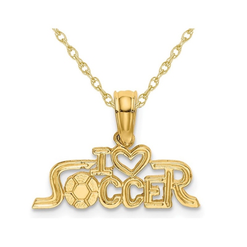 Image 1 of 4.. 10K Yellow Gold I HEART SOCCER Charm Pendant Necklace with Chain