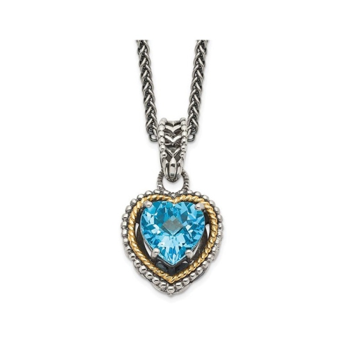 Image 1 of 3.. 2.88 Carat Swiss Blue Topaz Heart Pendant Necklace in Antiqued Sterling Silver with Chain
