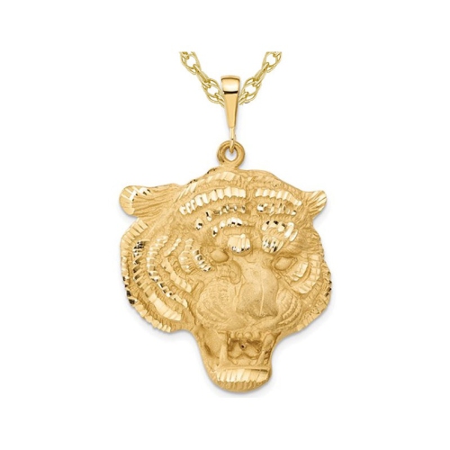 Image 1 de 4.. Collier à pendentif en forme de tête de tigre polie en or jaune 14K ct avec chaîne