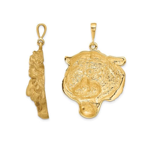 Collier à pendentif en forme de tête de tigre polie en or jaune 14K ct avec chaîne