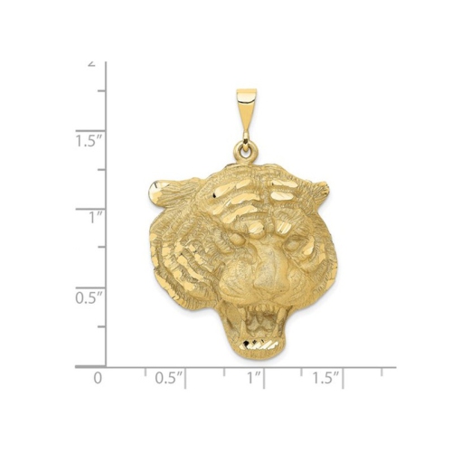 Collier à pendentif en forme de tête de tigre polie en or jaune 14K ct avec chaîne
