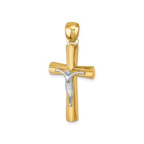18K Yellow Gold Cross Crucifix Pendant Necklace with Chain