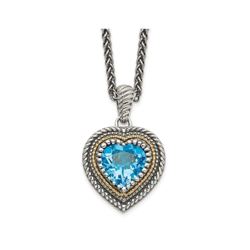 Image 1 of 3.. 2.88 Carat Blue Topaz Heart Pendant Necklace in Antiqued Sterling Silver with Chain