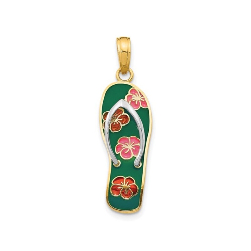 Image 1 of 4.. 14K Yellow Gold 3D Flip-Flop Sandal Charm Pendant