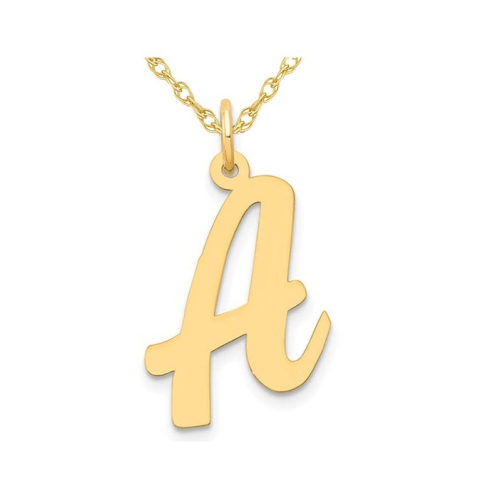 Image 1 of 3.. 10K Yellow Gold Script Initial -A- Pendant Necklace Charm with Chain