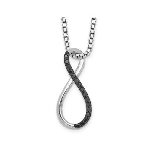 Image 1 of 4.. 1/10 Carat Black Diamond Drop Infinity Pendant Necklace in Sterling Silver with Chain