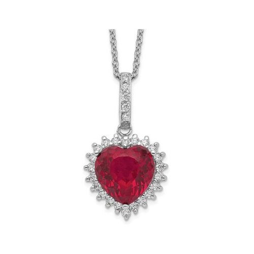 Image 1 of 4.. 4.75 Carat Lab-Created Ruby Heart Pendant Necklace in Sterling Silver with Chain