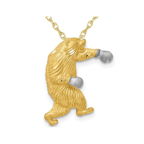 Image 1 of 4.. 14K Yellow Gold Boxing Bear Charm Pendant Necklace with Chain