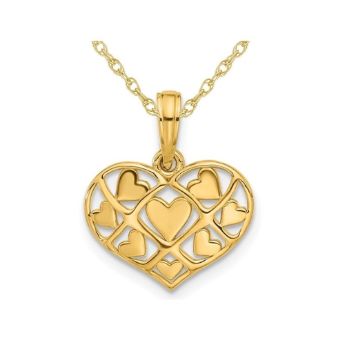 GEM AND HARMONY  14K Gold Hearts In Heart Charm Pendant Necklace With Chain In Yellow