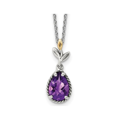 GEM AND HARMONY  1.55 Carat (Ctw) Amethyst Drop Pendant Necklace In Sterling With Chain In Silver