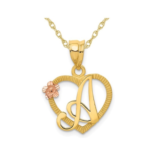 GEM AND HARMONY  14K Gold Initial -A- Heart Necklace Pendant Charm With Chain In Yellow