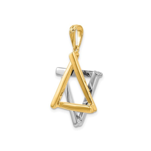 14K Two-Tone Yellow and White Solid Gold Star Of David Pendant Necklace