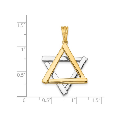 14K Two-Tone Yellow and White Solid Gold Star Of David Pendant Necklace