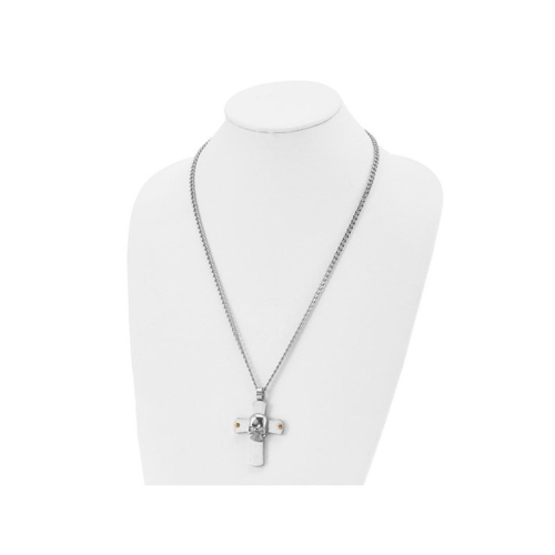 Stainless Steel Brushed Skull and Cross Pendant Necklace with Chain