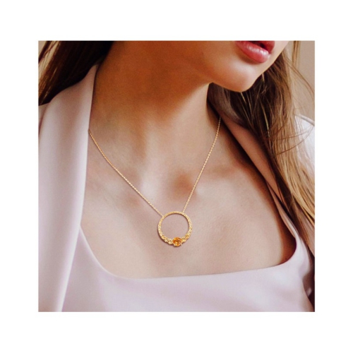 3.25 Carat Madeira Citrine Open Circle Pendant Necklace in Yellow Plated Sterling Silver with Chain