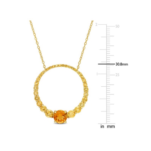 3.25 Carat Madeira Citrine Open Circle Pendant Necklace in Yellow Plated Sterling Silver with Chain