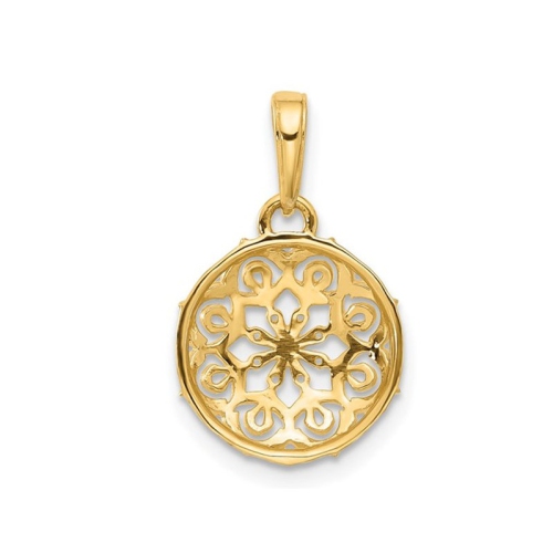 14K Yellow and White Gold Floral Circle Pendant