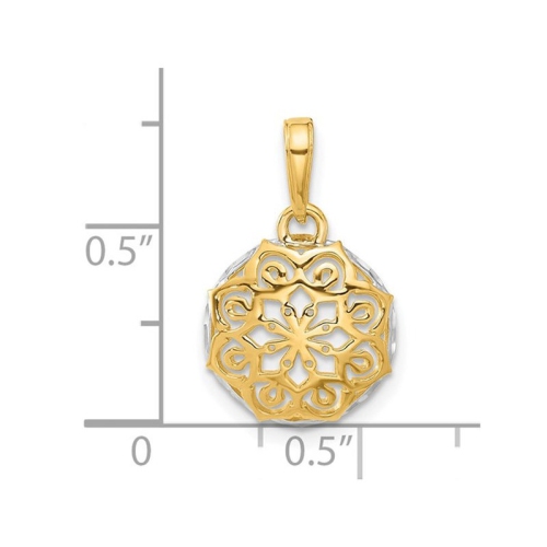 14K Yellow and White Gold Floral Circle Pendant