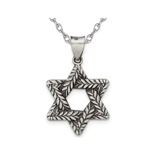 Image 1 de 4.. Collier à pendentif en argent sterling antique avec chaîne, étoile de David