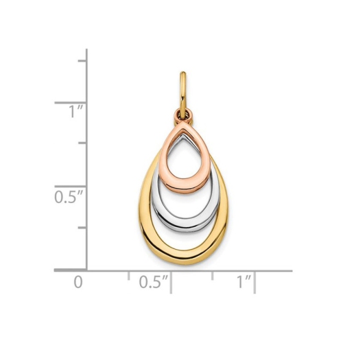 14K Yellow, Rose and White Gold TearDrop Pendant Necklace with Chain