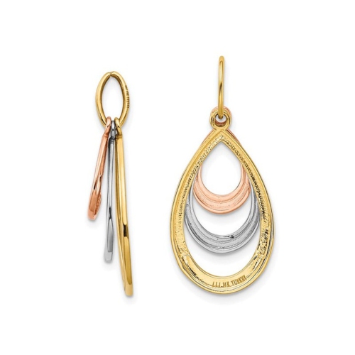 14K Yellow, Rose and White Gold TearDrop Pendant Necklace with Chain