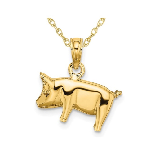 Image 1 de 4.. Collier à pendentif en or jaune 10K ct avec breloque en forme de cochon et queue de cochon avec chaîne