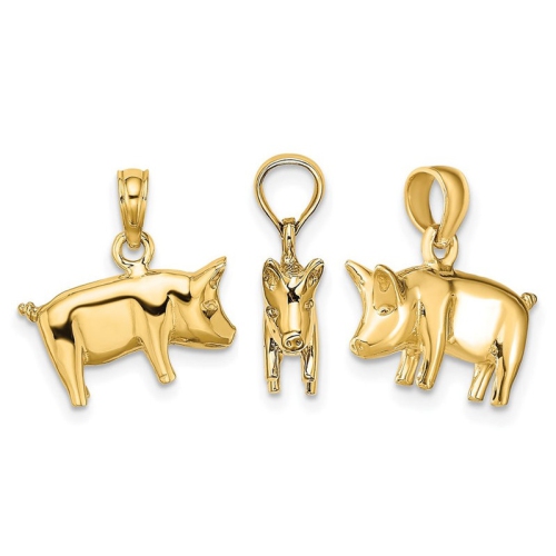 Collier à pendentif en or jaune 10K ct avec breloque en forme de cochon et queue de cochon avec chaîne