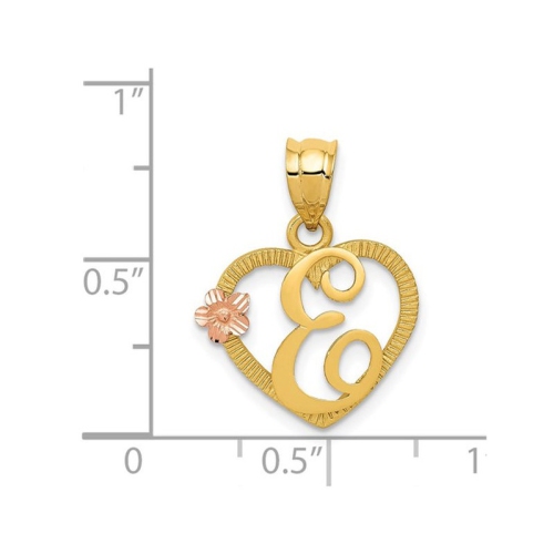 14K Yellow Gold Initial -E- Heart Necklace Pendant Charm with Chain