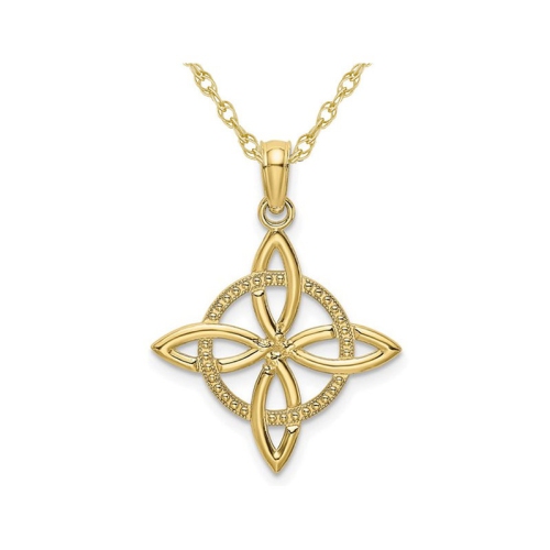 Image 1 of 3.. 10K Yellow Gold Celtic Eternity Knot Charm Pendant Necklace with Chain