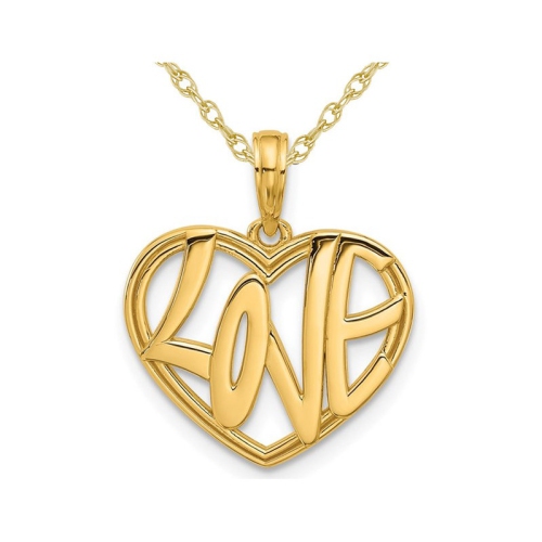 GEM AND HARMONY  14K Gold - Love - Heart Charm Pendant Necklace With Chain In Yellow