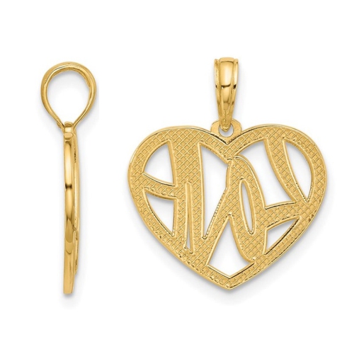 14K Yellow Gold - LOVE - Heart Charm Pendant Necklace with Chain