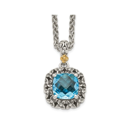 Image 1 de 3.. Collier à pendentif en argent sterling avec topaze bleue suisse de 3,00&nbsp;carat avec détails en or 14K ct
