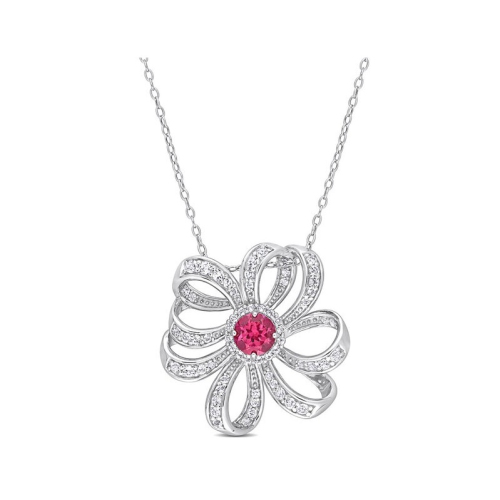 Image 1 of 5.. 2.78 Carat Pink White Topaz Flower Pendant Necklace in Sterling Silver with Chain