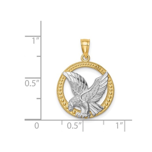 14K Yellow Gold Circle Eagle Charm Pendant Necklace with Chain
