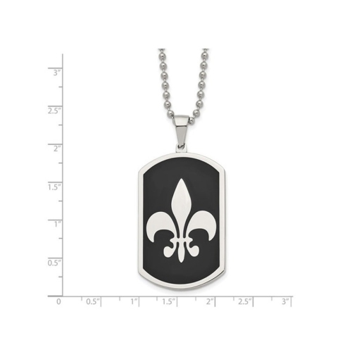 Collier homme plaque d'identité homme, fleur de lis, placage ionique noir et chaîne