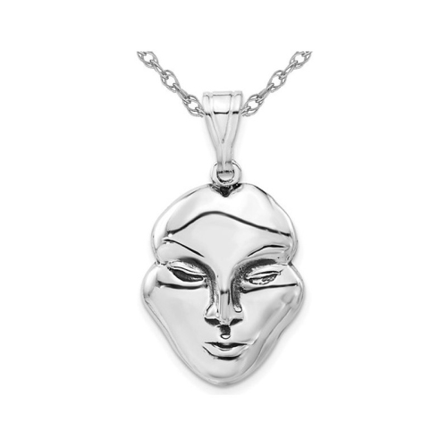 Image 1 of 4.. Sterling Silver Antiqued Face Pendant Necklace Charm with Chain