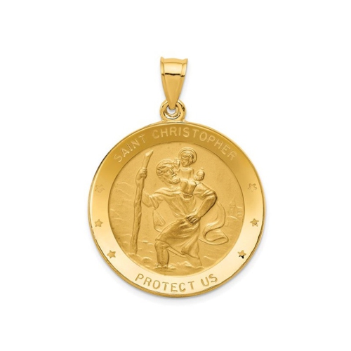 Image 1 de 4.. Collier à pendentif en or jaune 14K ct avec médaille de protection Saint-Christophe