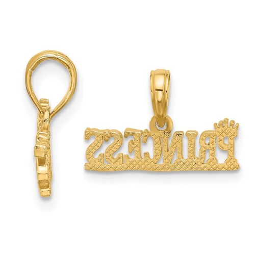14K Yellow Gold Princess Pendant Necklace with Chain