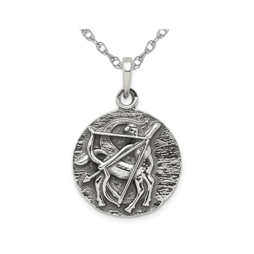 GEM AND HARMONY  Sterling Sagitarius Charm Zodiac Astrology Pendant Necklace With Chain In Silver