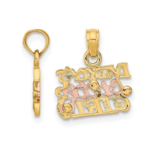 14K Yelllow and Rose Gold Daddys Little Girl Charm Pendant